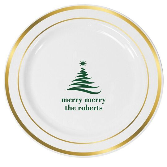Artistic Christmas Tree Premium Banded Plastic Plates